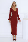 Night Style Ribbed Maxi Dress Burgundy