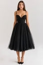 black tulle ruched bodice midi dress sale