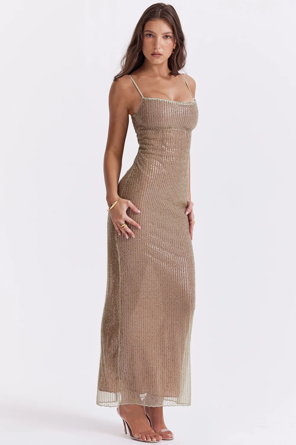 cafe au lait beaded maxi dress limited edition