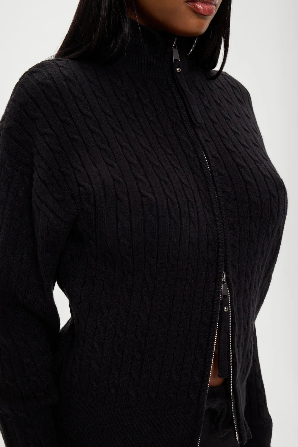 Bea Cloud Knit Zip Up Sweater Black