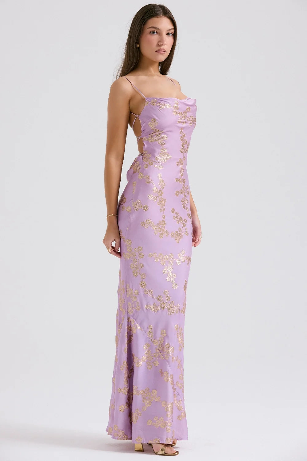 orchid jacquard satin gown