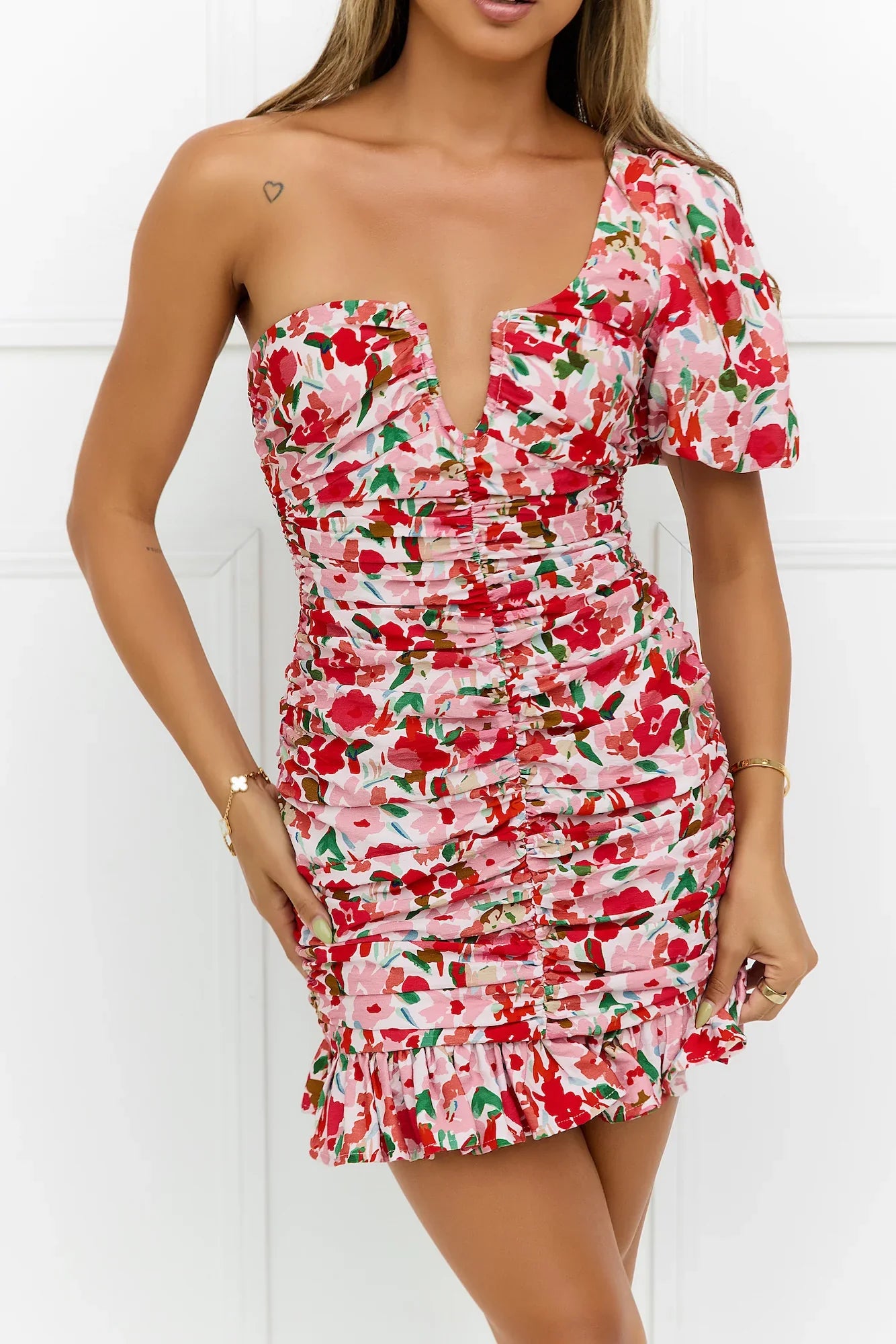 Rosy Reflections One Shoulder Mini Dress Pink