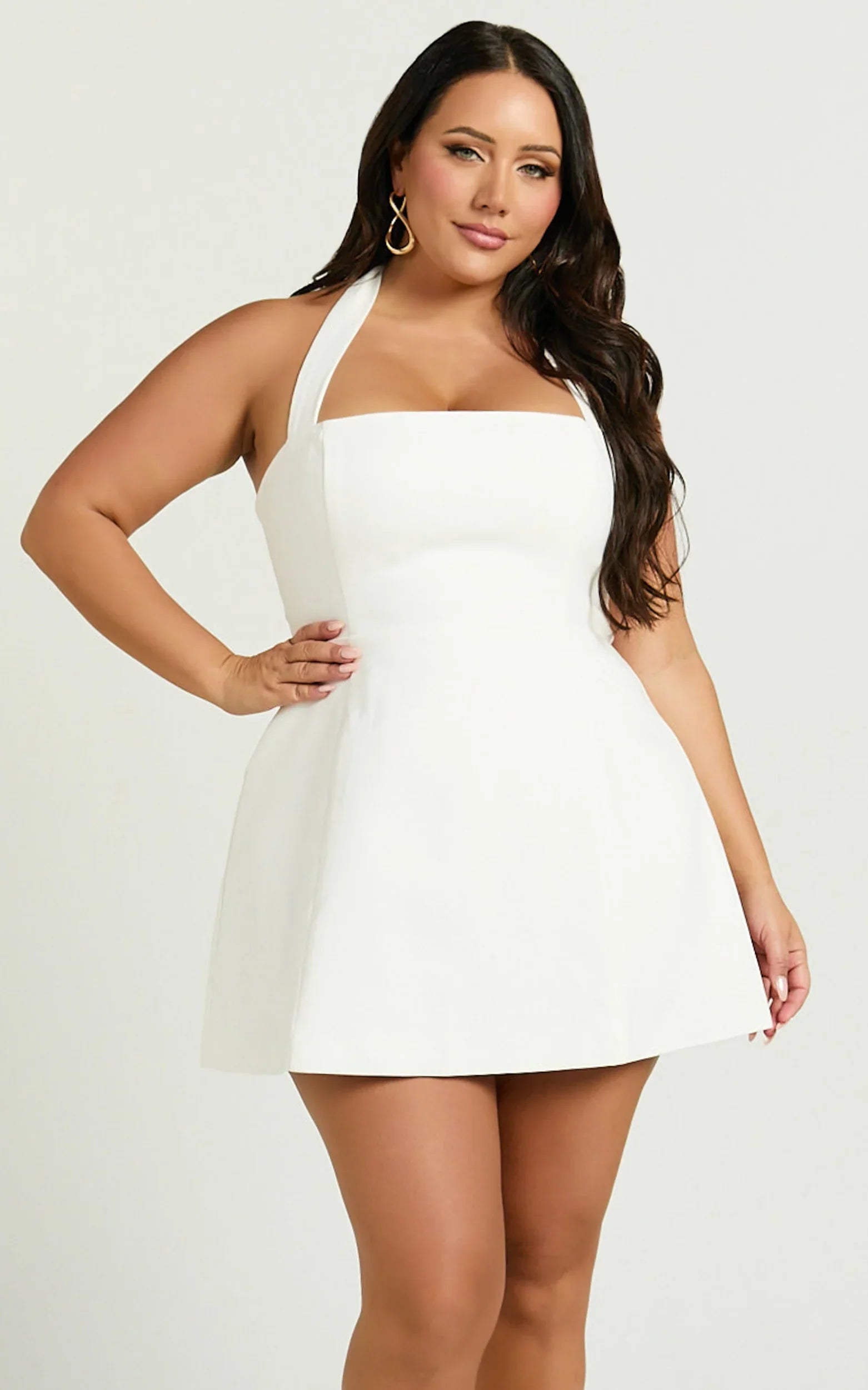 Dante Mini Dress Halter Neck Tie Tulip Skirt Dress in Off White