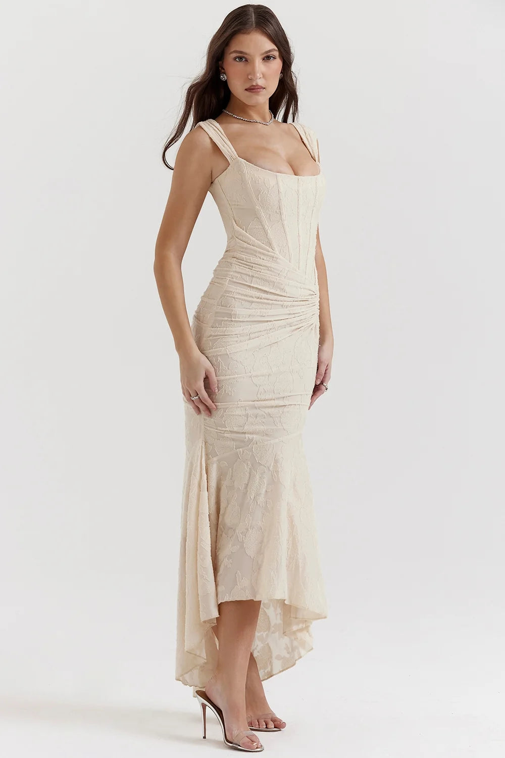 vintage cream floral maxi dress