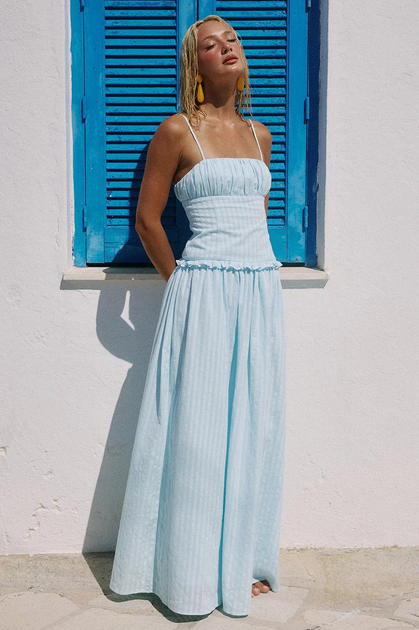 KEILY SQUARE NECK MAXI DRESS BLUE