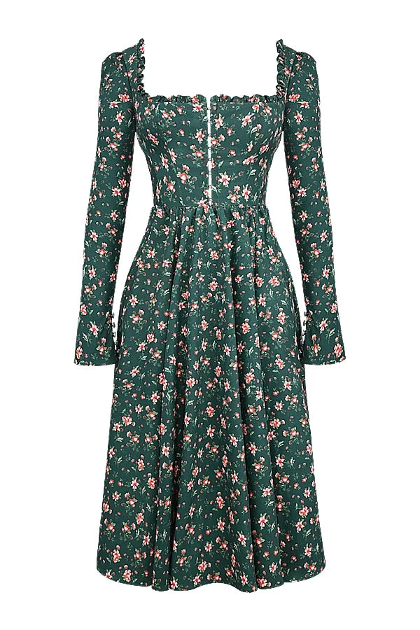green floral print midi dress