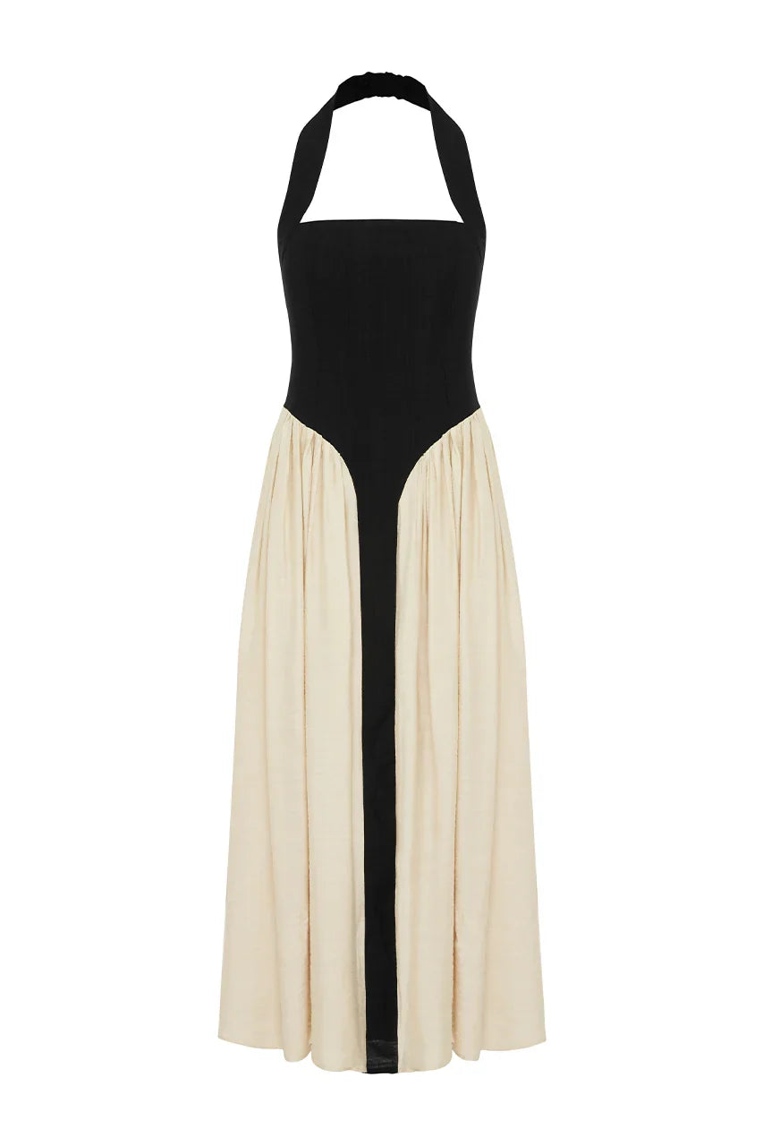 SAMMI MIDI DRESS BLACK CREAM