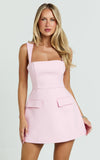 Garrett Mini Dress Square Neck Fit And Flare Dress in Pink