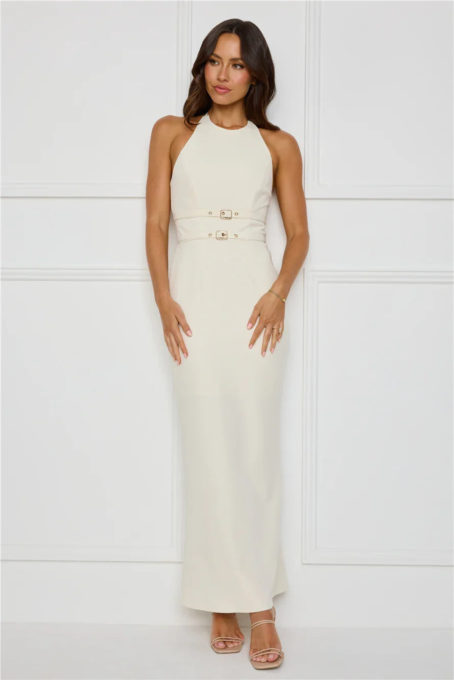 Haute Influence Halter Maxi Dress Cream