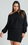 Fermina Mini Dress Long Sleeve Bodycon Dress in Black