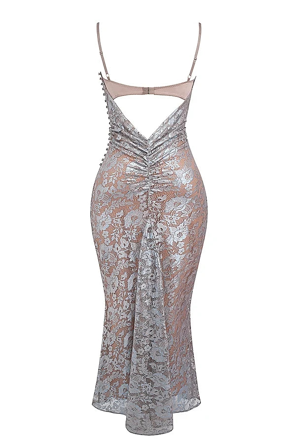 ice blue lace godet gown