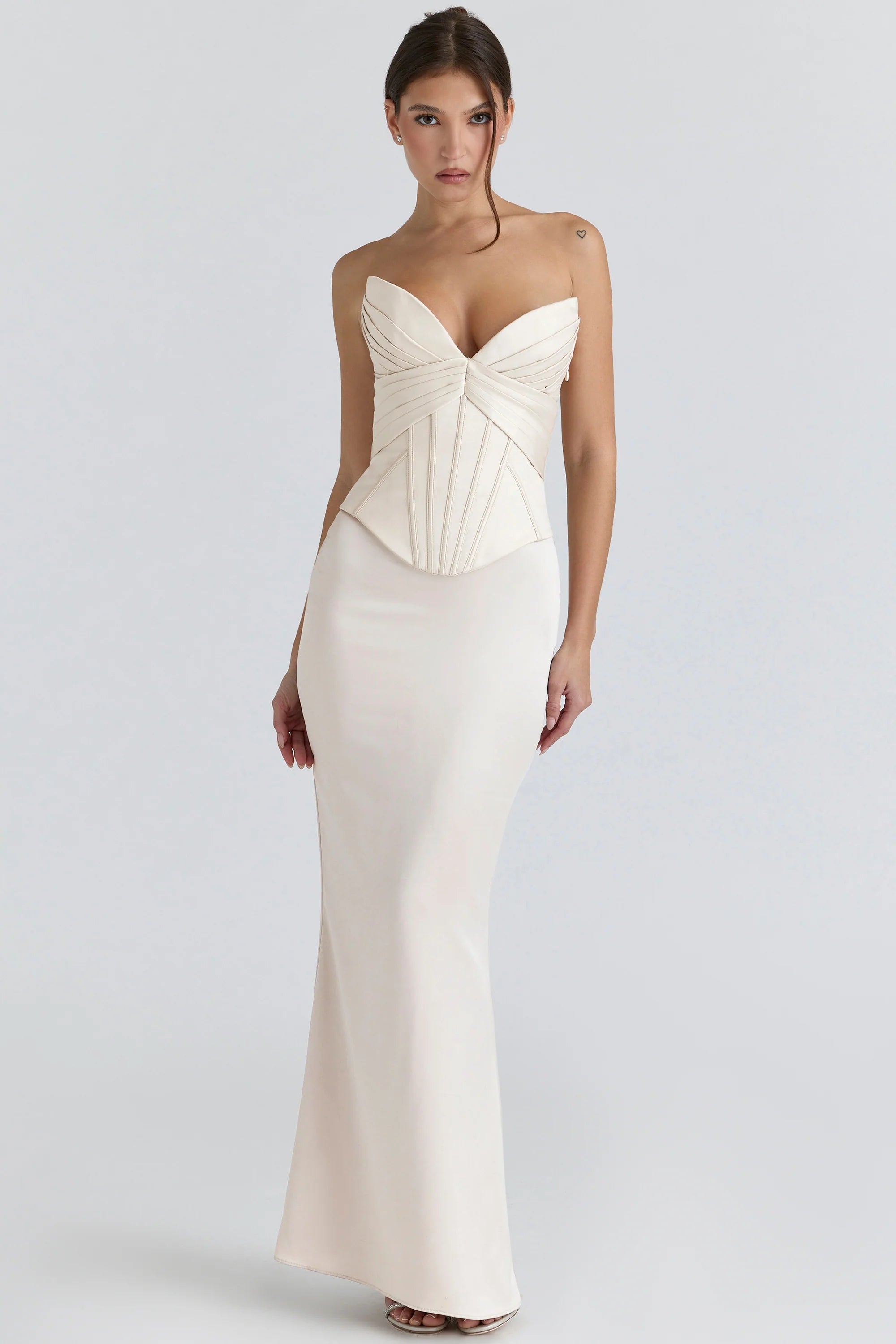 ivory satin corset maxi gown limited edition