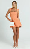 Sakura Mini Dress Square Neck Wide Strap A Line Skirt Dress in Orange