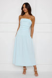Effortlessly Posh Strapless Midi Dress Blue