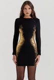 black gold foil print mini dress