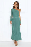 Dressed In Love One Shoulder Mesh Maxi Dress Green