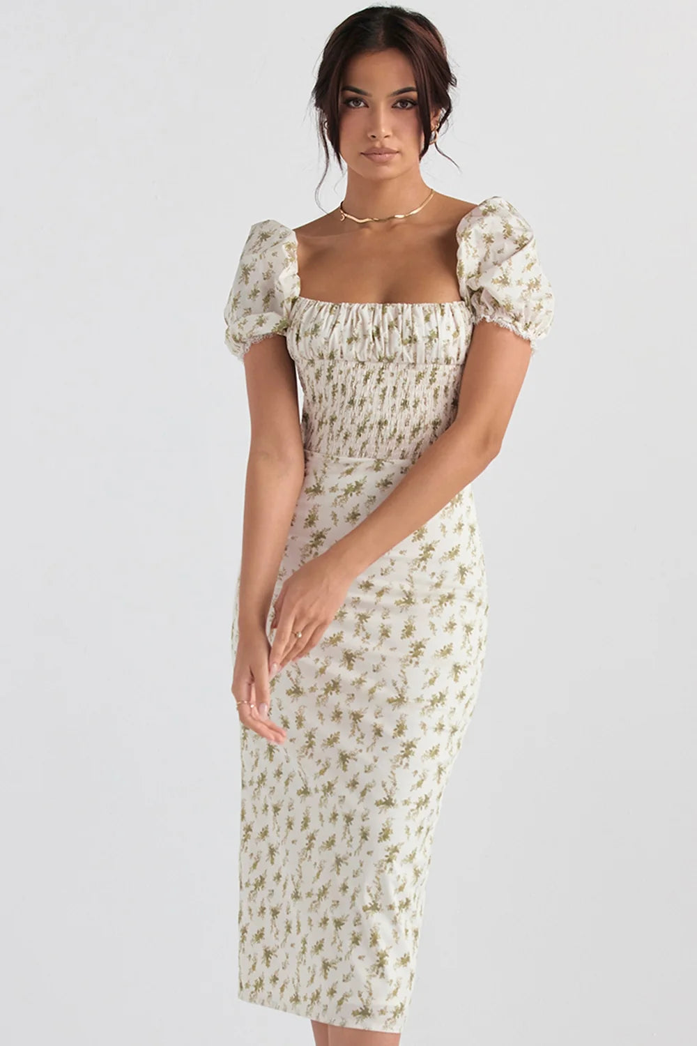 garden print shirred sundress