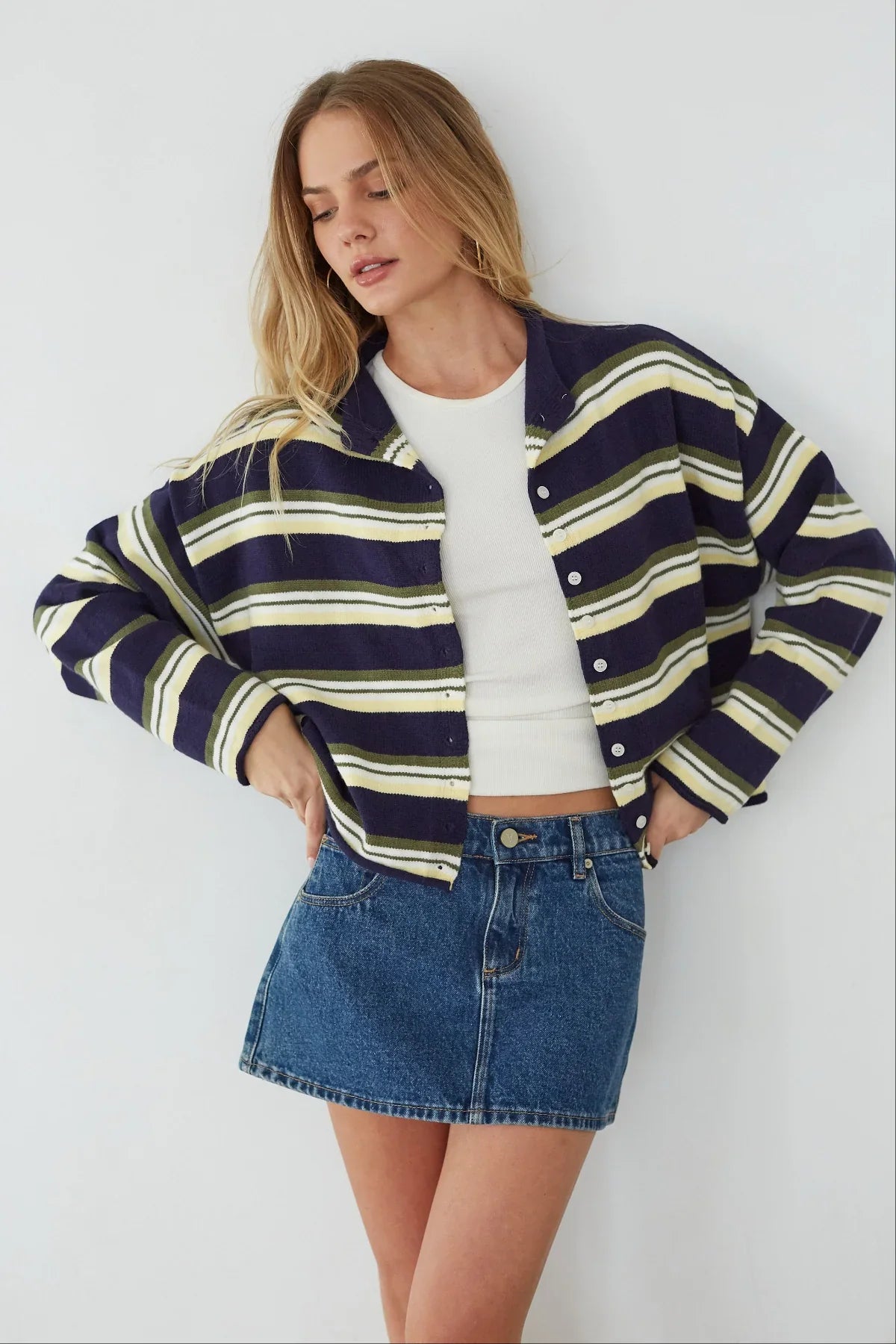 Frannie Striped Button Up Cardigan