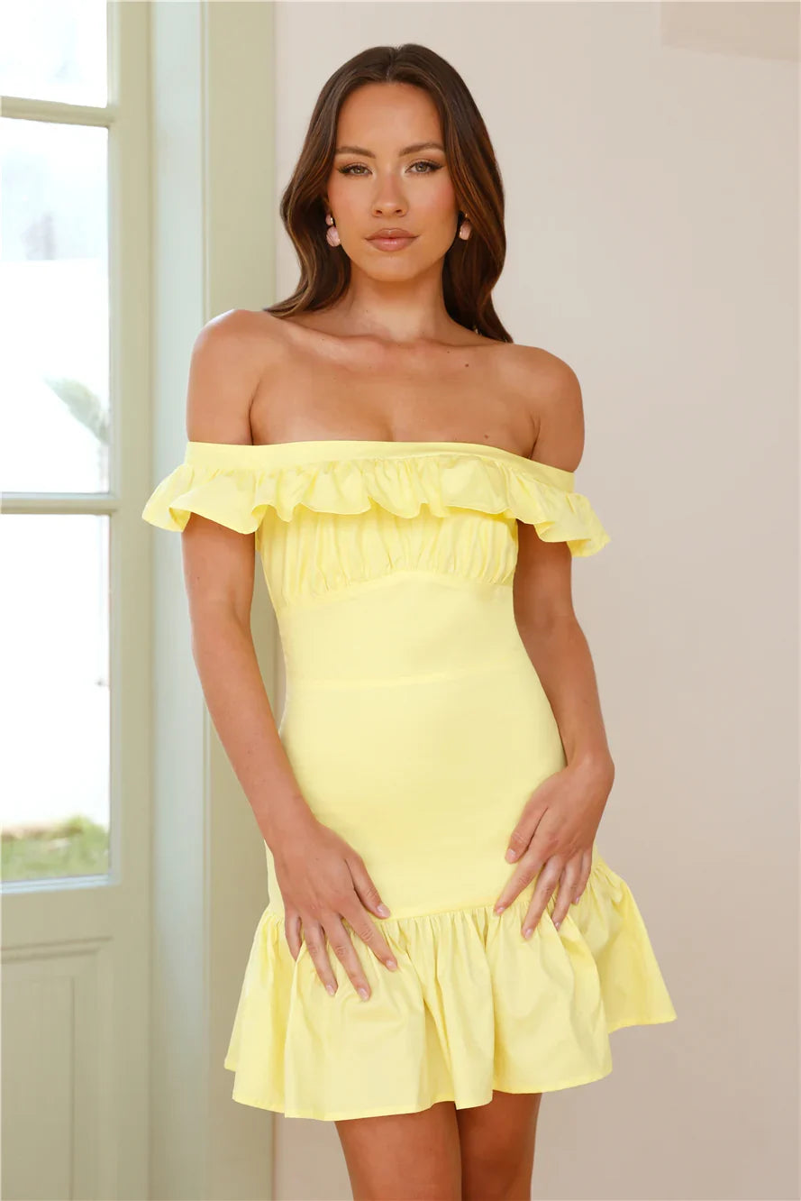 Seaside Soirée Off Shoulder Mini Dress Yellow
