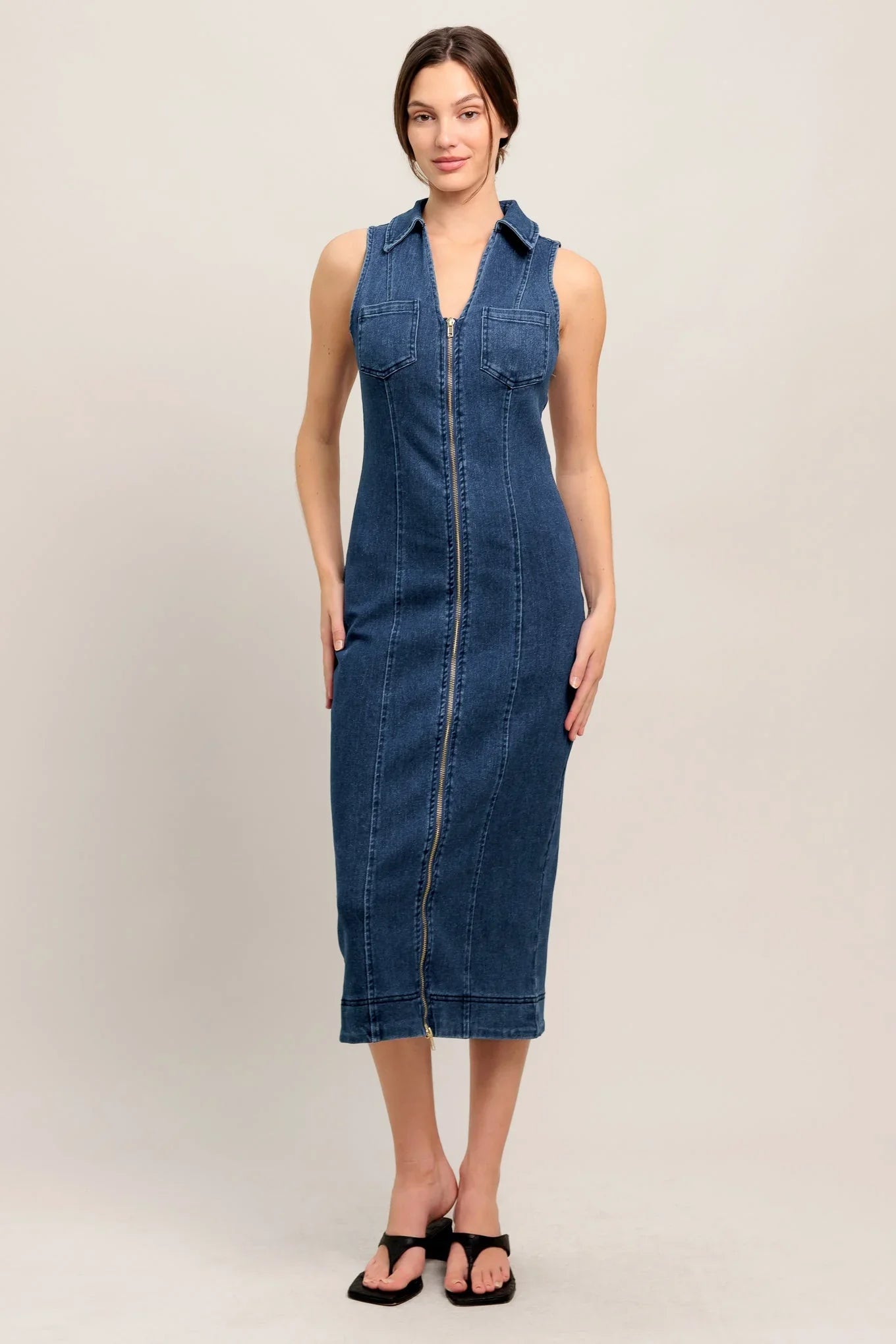 EVERYDAY EDGE DENIM MIDI DRESS