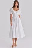 white broderie anglais babydoll midi dress