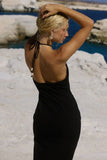 BRONTIE KEYHOLE HALTER MIDI DRESS BLACK