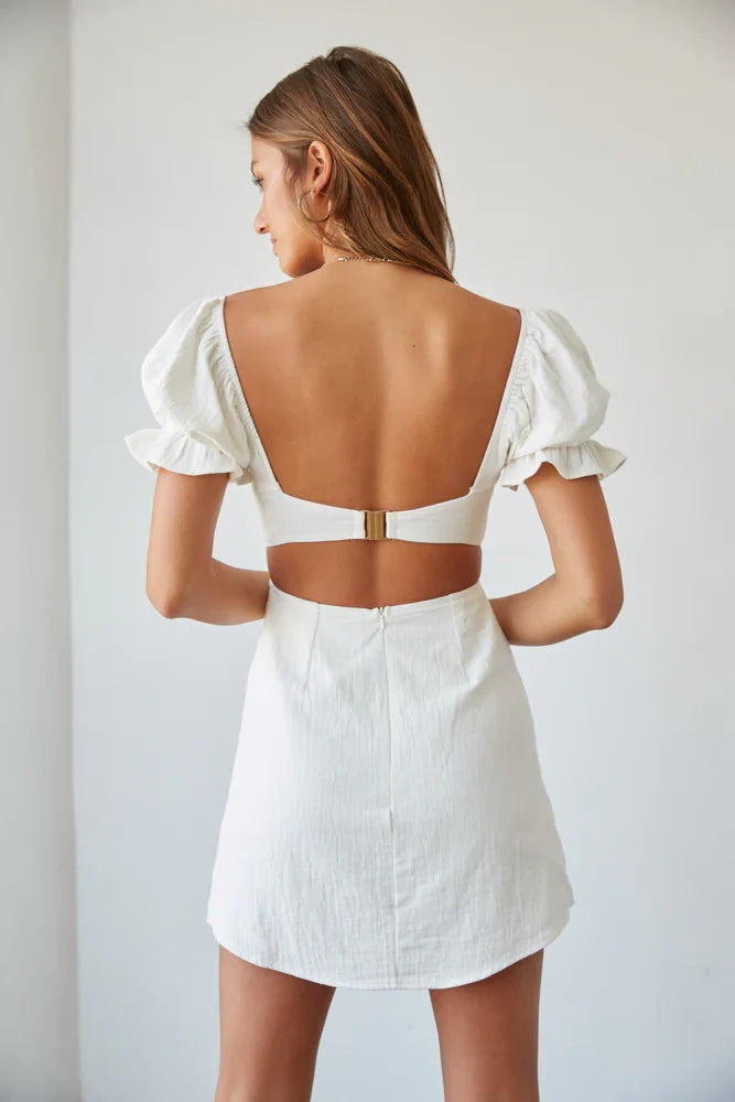 Drew Puff Sleeve Corset Linen Mini Dress