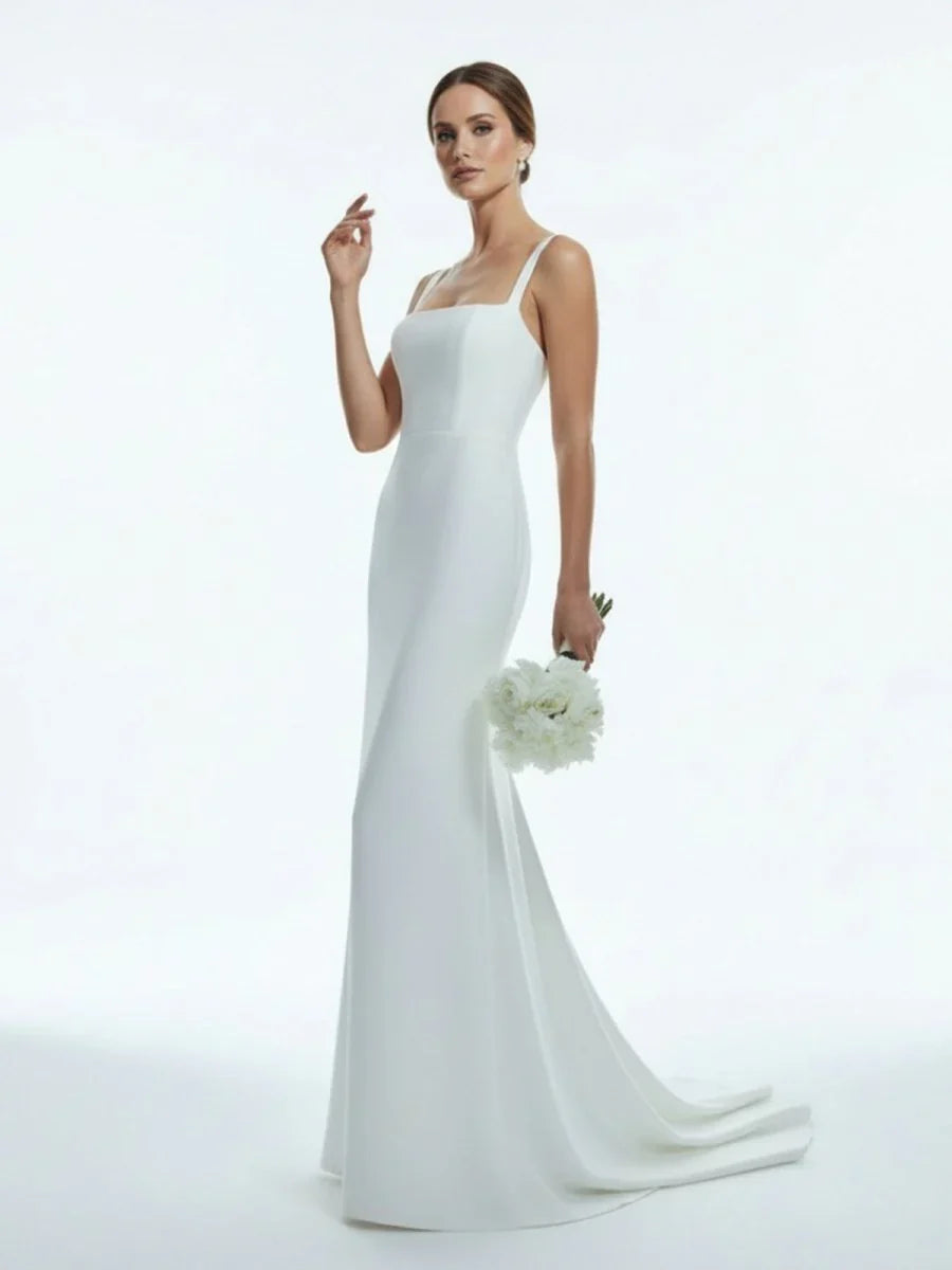 Simple Mermaid Square Neck Satin Wedding Dresses