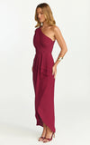 Namaari Midi Dress Faux Wrap One Shoulder Dress in Wine