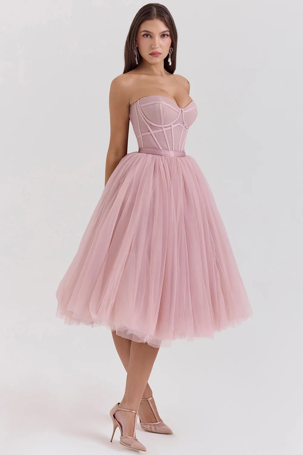french rose tulle midi dress sale