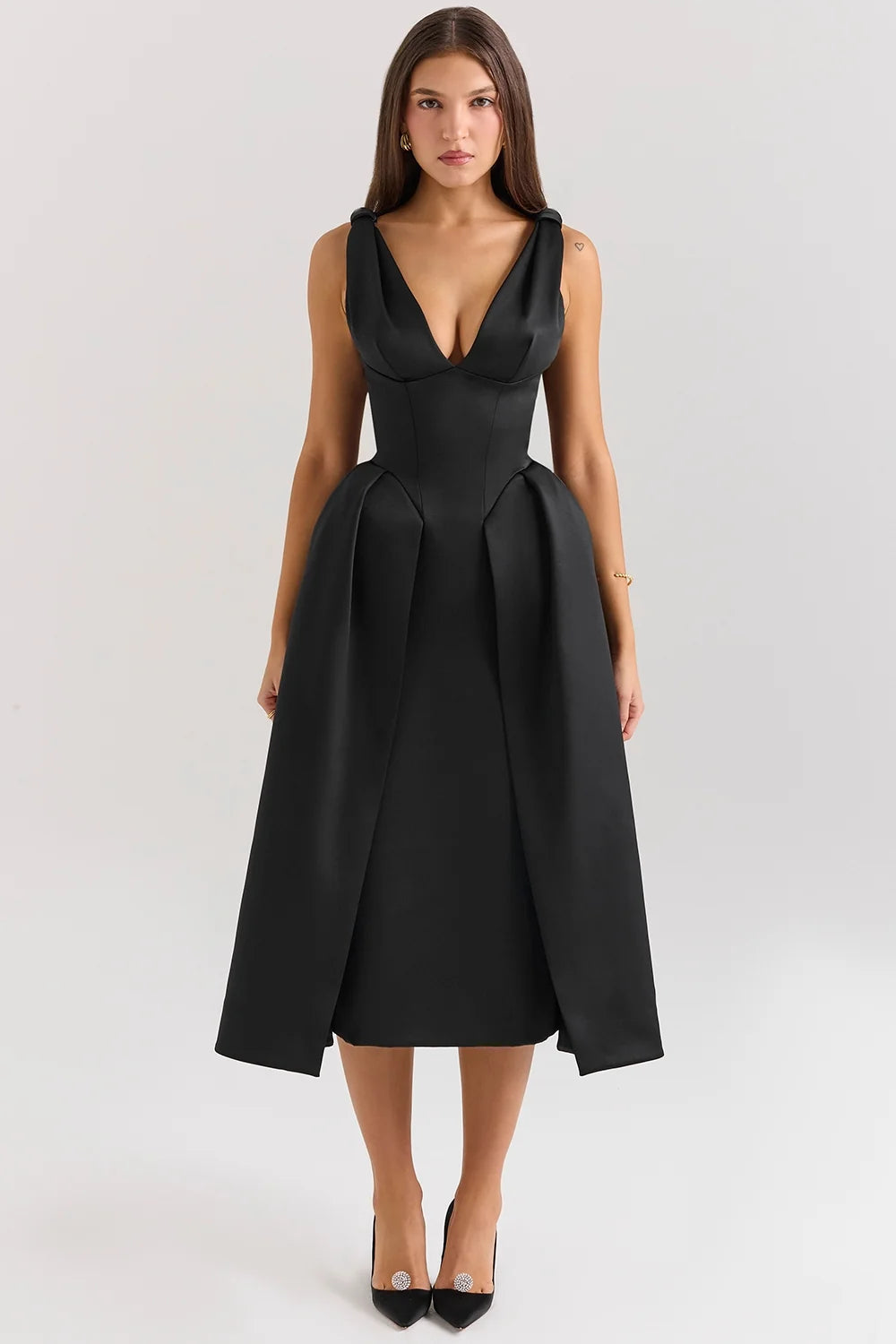 black satin twist strap midi dress sale