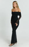 Bethanie Maxi Dress Off The Shoulder Mesh Dress in Black