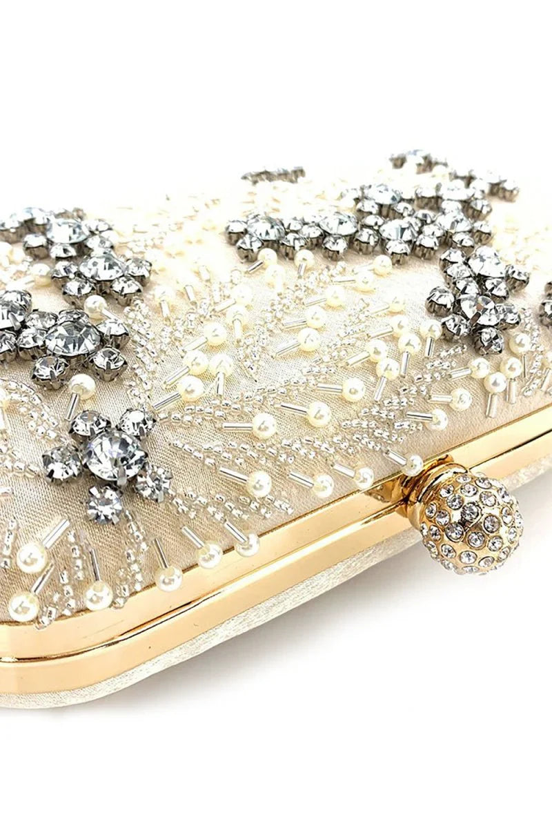 Pearl Rhinestone Beaded Square Handbag