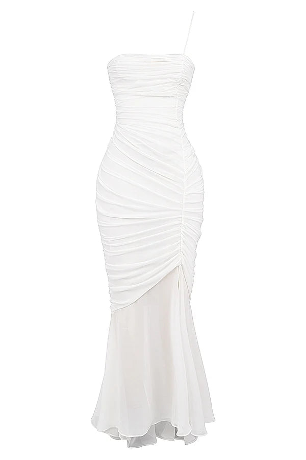 ivory ruched maxi dress