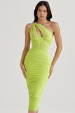 lime asymmetric cutout midi dress