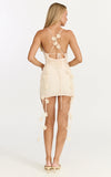 Penny Mini Dress Draped Cowl Neck 3D Flower Fitted Dress in Cream