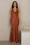 The Loretta Cowl Satin Maxi Dress Copper
