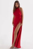 red rose thigh slit maxi dress