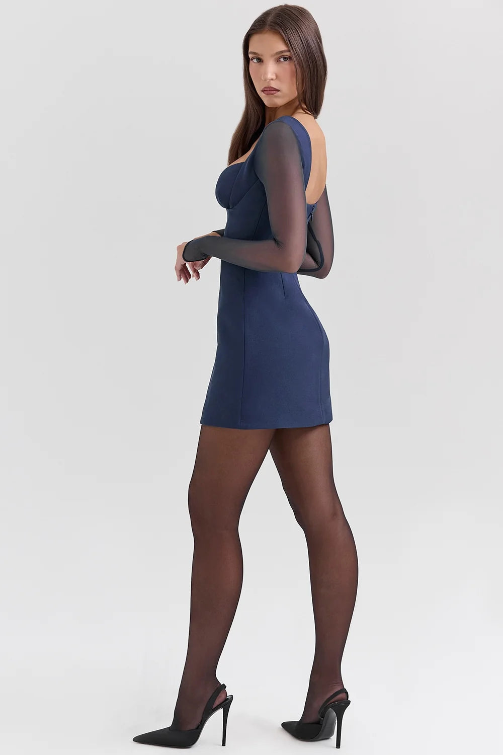 midnight stretch crepe plunge mini dress sale