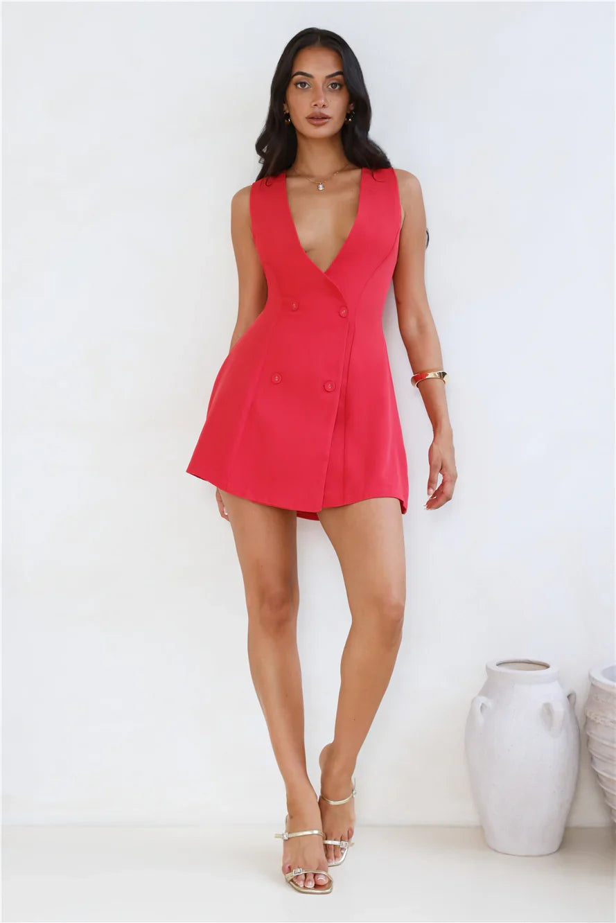 Office Chic Tailored Mini Dress Red