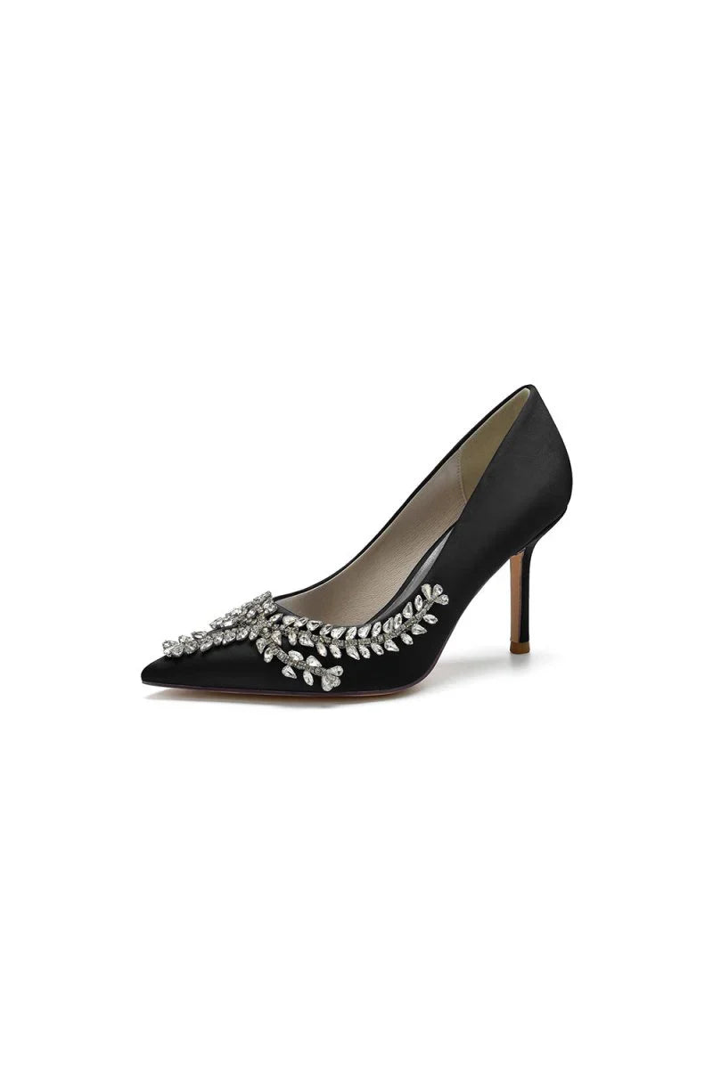 Cocktail Pointed Toe Crystal Satin High Heels