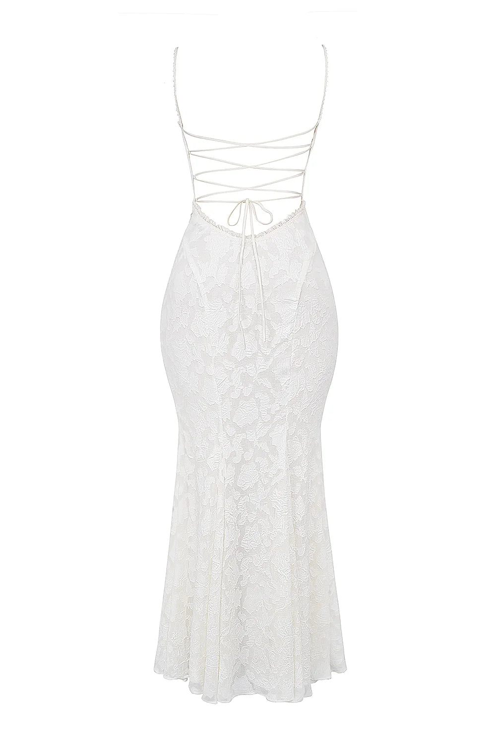ivory lace up back maxi dress