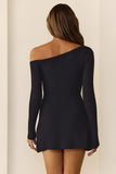 BASE Luxe Rib Off Shoulder Long Sleeve Mini Dress Black