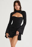 black draped corset dress