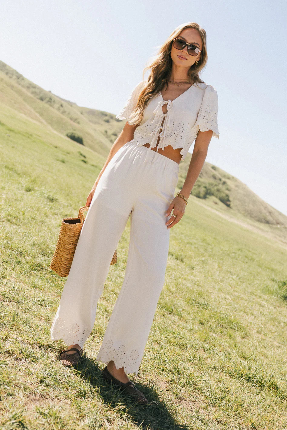 Ollie Embroidered Wide Leg Pants