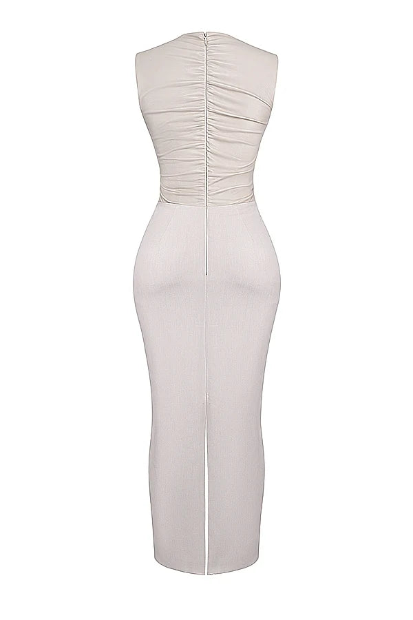 ecru vegan leather maxi dress
