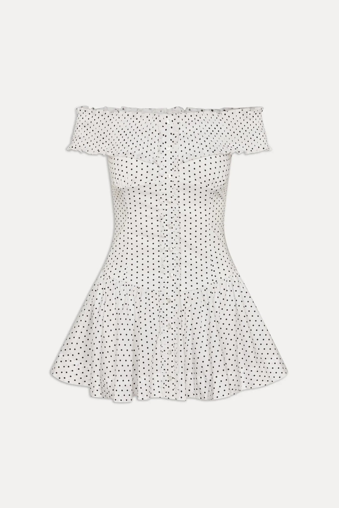 Mae Off Shoulder Mini Dress White Polka Dot