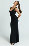 Odette Maxi Dress Scoop Neck A Line Dress in Black
