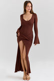 chocolate brown draped maxi dress