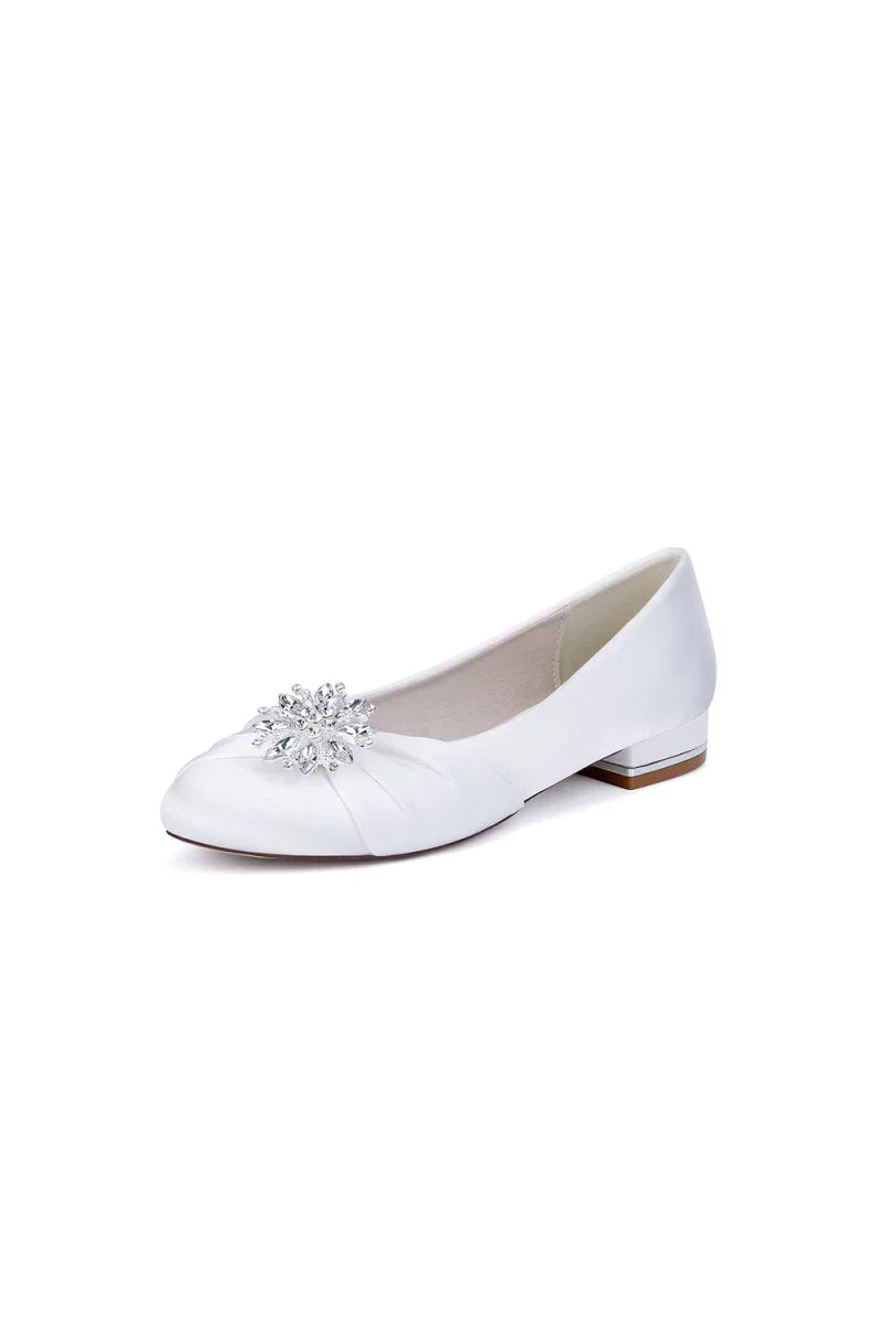 Navy Blue Flat Shoes with Crystal Flower Decoration